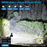 2 Pack Rechargeable Flashlight 100000 High Lumens Waterproof LED-TI00778-Veeddydropshipping